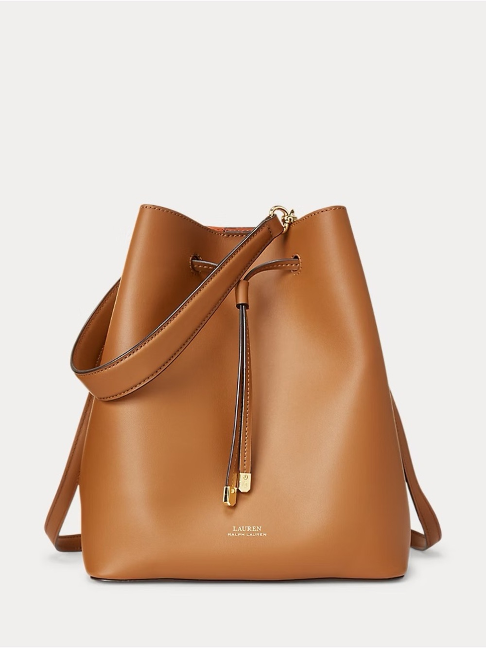 Lauren Ralph Lauren Brown Leather Bucket Drawstring Bag